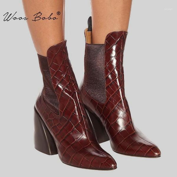 

boots genuine leather high heel women thick pointed toe ankle 2021 autumn/winter plus size 34-431, Black