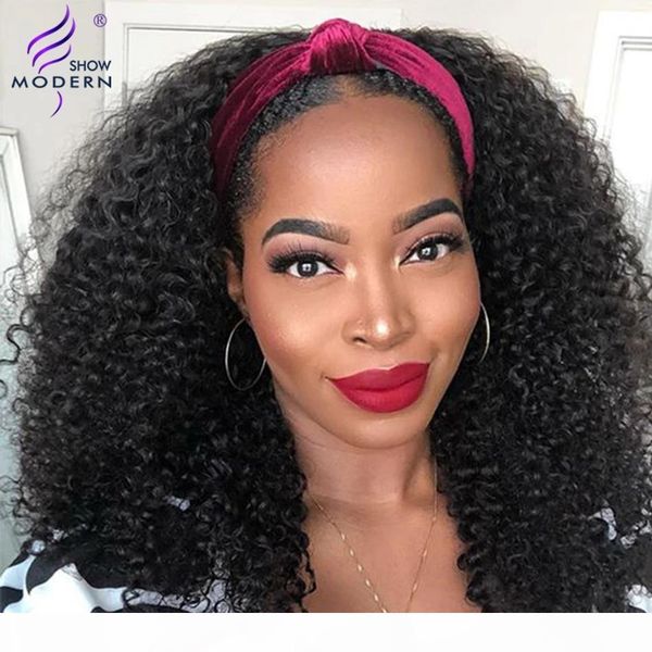 

modern show brazilian afro kinky curly wig remy human hair kinky curly headband wigs for black women 150% glueless 10-26 inches, Black;brown