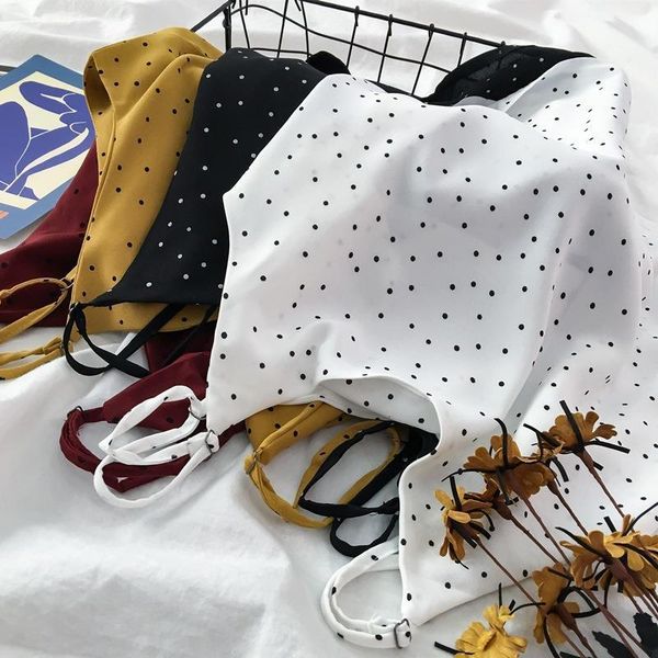 

2021 summer boho women polka dots tank casual white yellow red spaghetti camisole w08 drop shipping