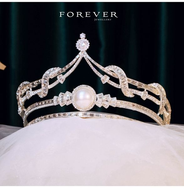 

luxurious atmosphere queen temperament stage pearl headdress bride wedding dress accessories crown flash, Silver