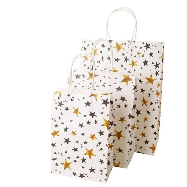 

gift wrap 10 pcs 25x18cm high quanlity bronzed star striped kraft paper bag diy multifunction festival with handles