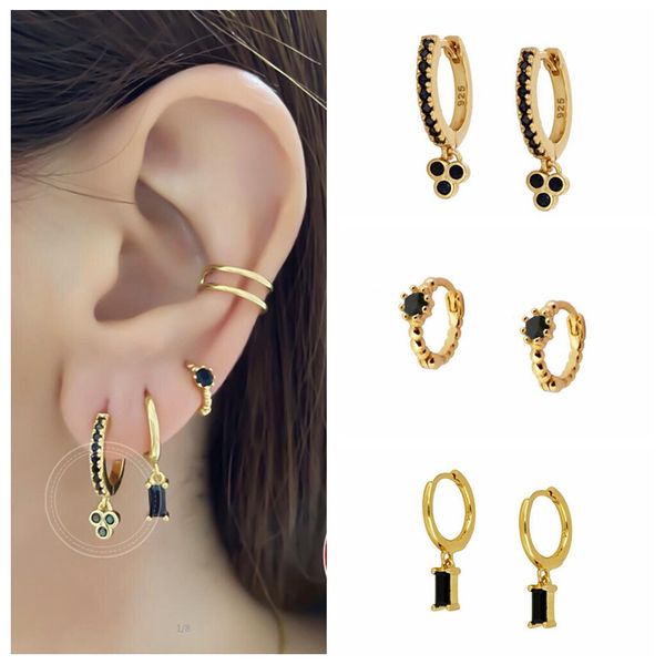 

boako gold pendant earrings for women black crystal charming prevent allergy huggie earrings fashion jewelry gift aros colores, Golden;silver