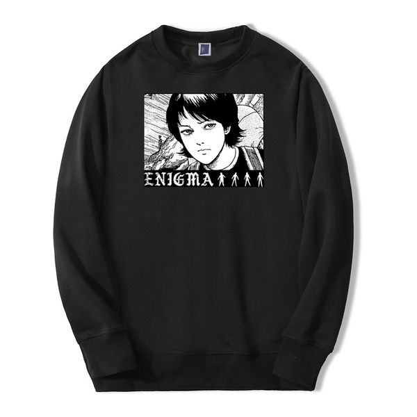 

anime harajuku sweatshirt hoodies men japan style pullover fleece streetwear crewneck sweatshirts japanese comic cool sportswear, Black