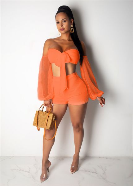 

perspective two piece womens sheer shorts sets solid color long sleeve high waist womens 2pcs sets, White