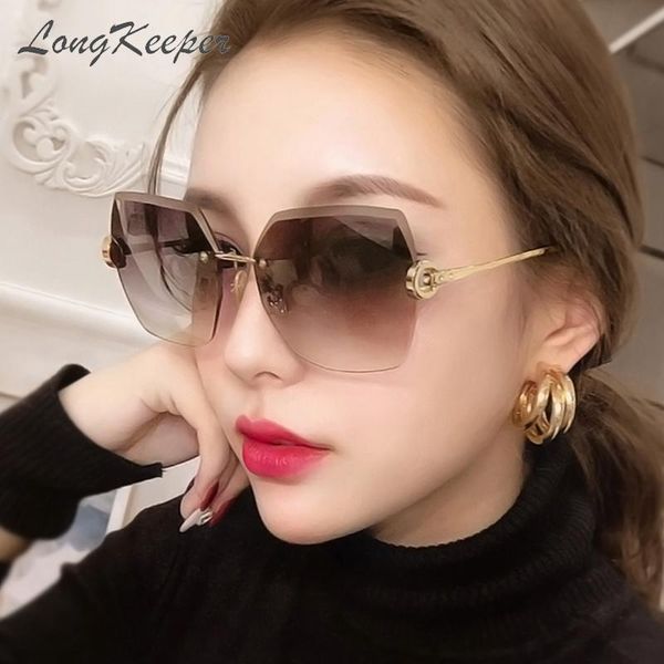 

longkeeper 2020 oversized rimless sunglasses women square metal gradient sun glasses vintage brand shades lentes de sol mujer, White;black