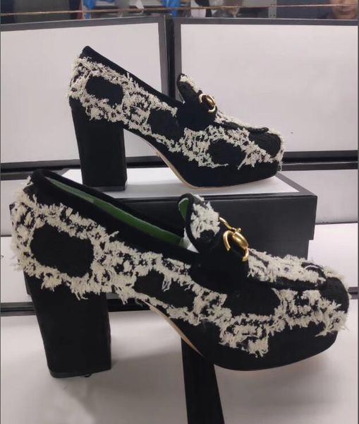 

[orignal box] brand new luxuy womens high chunky heels casual pumps cow leather adies shoes size 35-39, Black