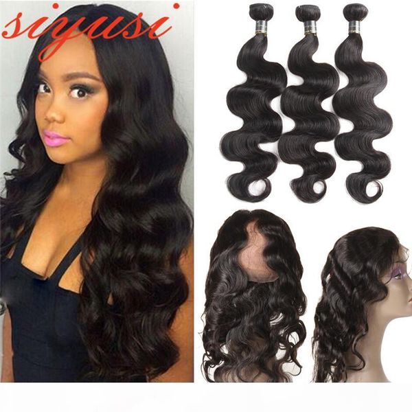 

peruvian pre plucked 360 lace frontal with bundles body wave hair full 4 pieces lot unprocessed human hair bundles with frontal, Black;brown