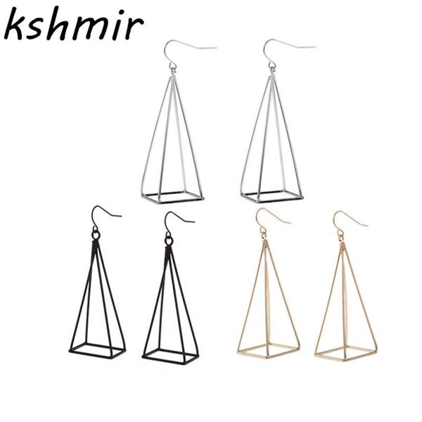 

dangle & chandelier exaggeration extremely simple about jewelry fashion geometry pyramid black pendant earrings, Silver