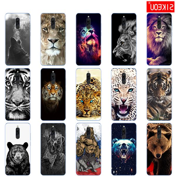 

silicon case for xiaomi redmi cases soft tpu back cover bumper hongmi 8 phone shell bag coque wolf tiger lion leopard bear