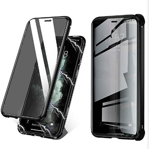 

metal magnetic privacy protective case for iphone 12 11 pro xs max xr 8 7 6plus double sided glass shockproof h wmtzma