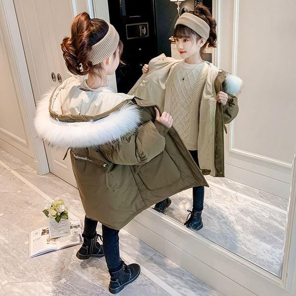 

winter 2020 korean girls thicken big fur collar children's winter clothing cotton clothes children clothing cotton zhong da tong, Blue;gray