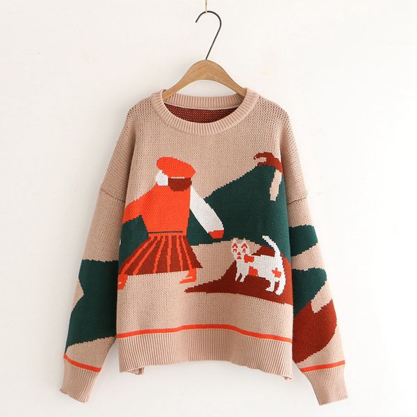 

2021 new cartoon knitted autumn winter long sleeve cat pullovers sweaters style women clothes 7jsl, White;black