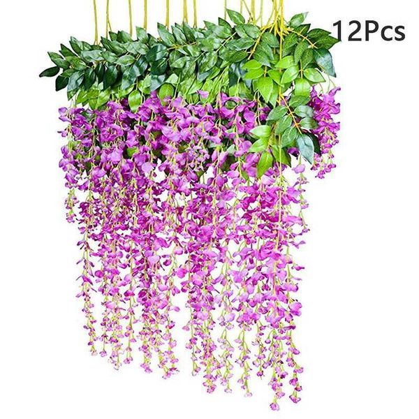 

decorative flowers & wreaths 12pcs 110cm artificial wisteria ivy vine leaf hanging silk home suitable wedding el decoration1