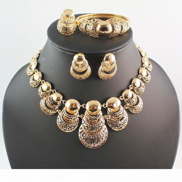 

мода женщины 18k позолоченные африка дубай свадеб многослойная ожерелье серьги браслет кольцо комплект ювелирных изделий, Slivery;golden