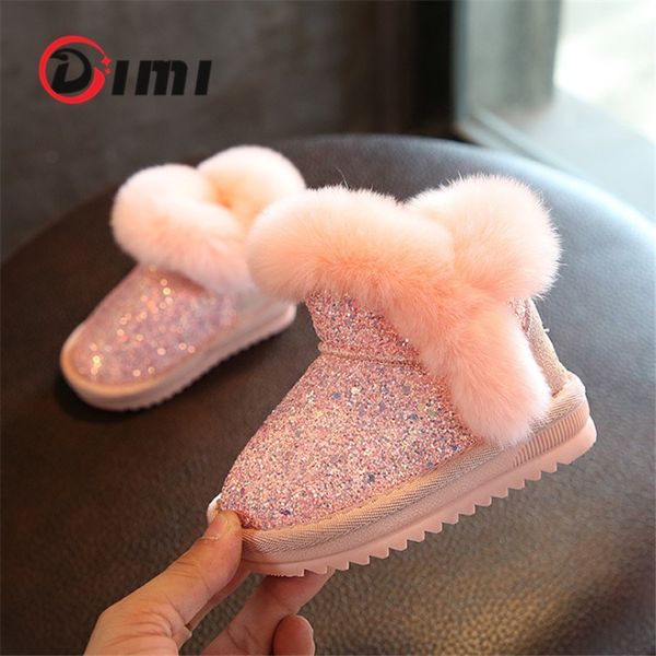 

dimi 2020 new plush baby girl fashion brand sequin infant ankle non-slip warm winter child boots, Black;grey