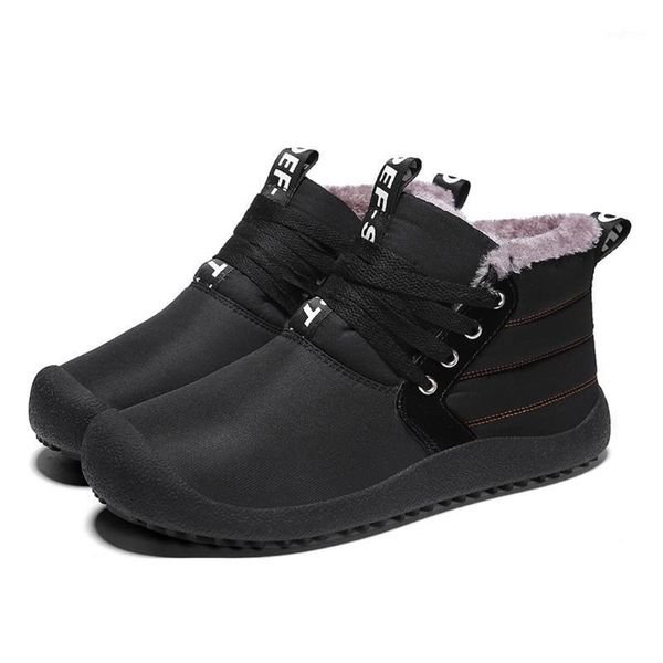 

winter man shoes suede men ankle boots men snow boots round toe with fur keep warm footwear lace-up casual shoes1, Black