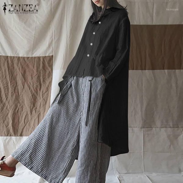 

2020 zanzea kaftan lapel shirts women's asymmetrical blouse casual long sleeve button blusas female tunic plus size chemise 5xl1, White