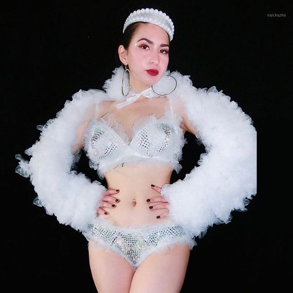 

white bikini lace bra short shawl birthday outfit set dj bar women gogo dance costumes prom party stage outfits dqs46051, Black;red