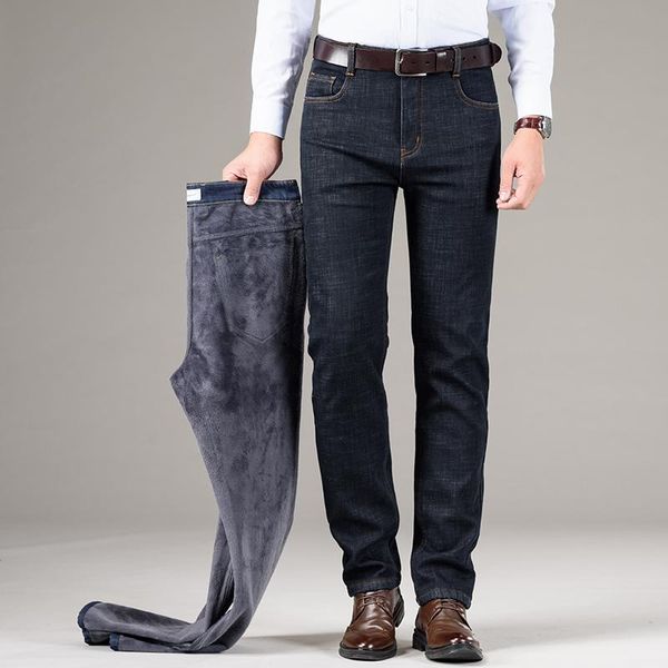 

men's jeans winter large size fleece mens loose plush classic trousers thick warm black velvet stretch oversize blue