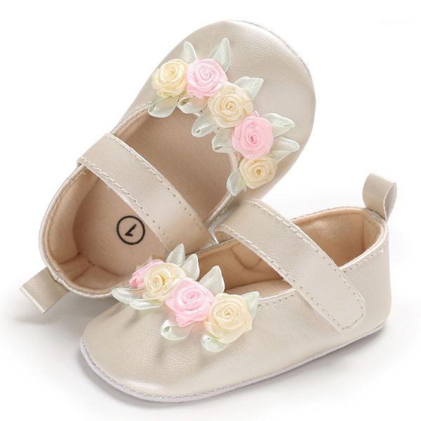

baby simple newborn small fresh flower baby girl toddler princess pu shoes champagne white first walker a261