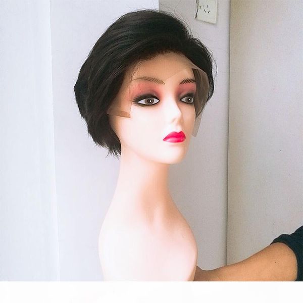 

new arrival brazilian straight short human hair lace front wigs brazilian short human hair wigs for black women pixie wigs with bangs, Black;brown