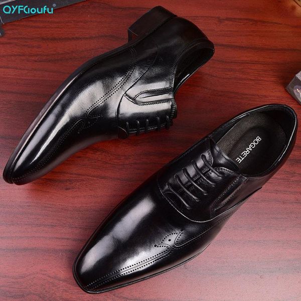 

qyfcioufu 2020 осень мужские из натуральной кожи gentleman свадеб вскользь lace up формальные обувь черный браун мужчины платье обувь, Black