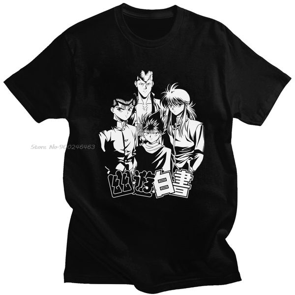 

mens ga yu yu hakusho short sleeve yusuke urameshi anime tshirt kazuma kuwabara tee kurama hiei hooded sweatshirt hoodie men t shirt