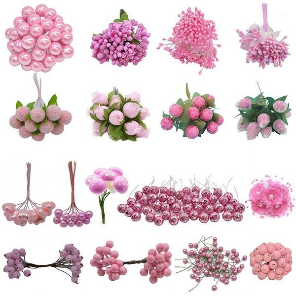 

decorative flowers & wreaths pink fake flower cherry stamen berries artificial handmade wreath for cake decoration nylon diy crafts wed gift