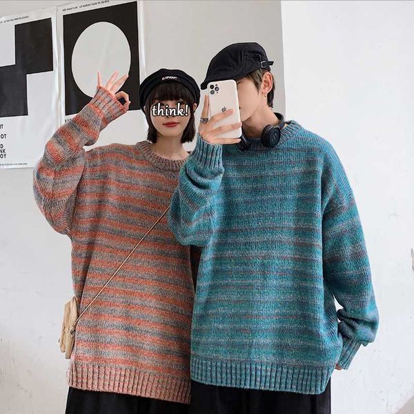 

men's sweaters round neck sweater personality long-sleeved bottoming shirt pullover striped winter loose lovers, White;black