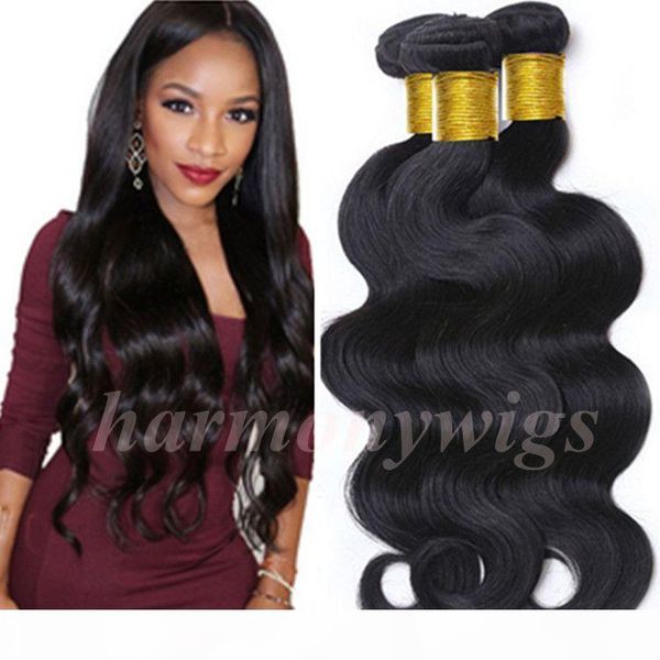 

бразильские волосы связка virgin волос соткать тела волновых утки человека 8 ~ 34inch необработанных индийского перуанского монгольского тка, Black