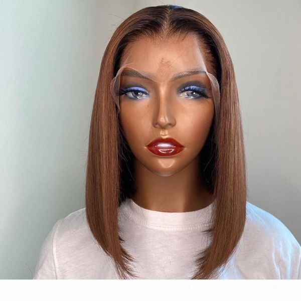 

brown short bob straight wigs 13x4 6 lace part wig natural hairline brown middle part wig for black white women with baby hair, Black;brown