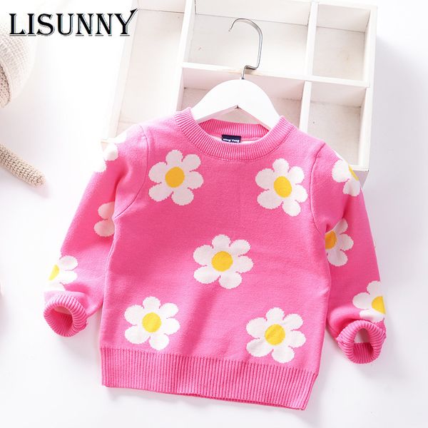 

autumn new baby girls sweaters thick warm flower kids pullover bottoming clothes children's knitwear fashion sweater 201109, Blue