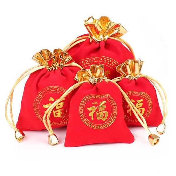 

chinese fu character drawstring bag gift pouch for wedding party spring festival candy packaging bag chinese new year decoration