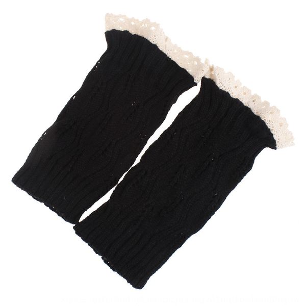 

loose short woolen women's lovely flap diamond hollow out leaf lace stockingsdiamond stockings lace stockings boots cover knitting feet, Black