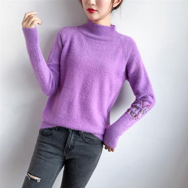 

autumn winter fashion women sweater mink cashmere 2019 new print long sleeve loose thick knitted sweaters casual female1, White;black