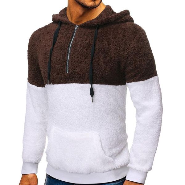 

men's hoodies & sweatshirts winter hooded sherpa pullover men fluffy loose big size warm sports wear 1/4 zipper teddy fleece sweatshirt, Black
