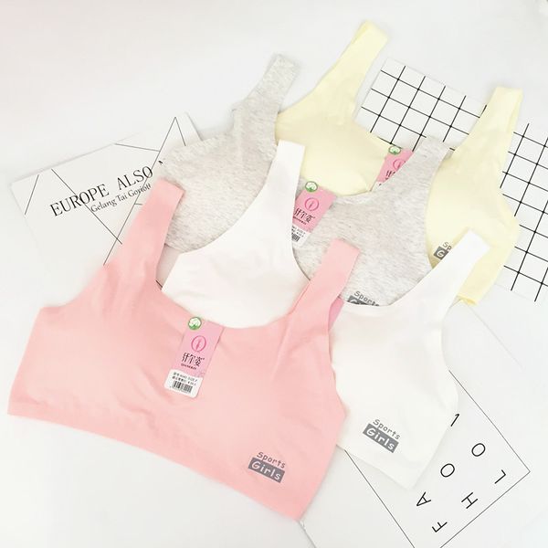 

solid seemless students girl's pure cotton vest bra developmental breathable non-steel ring sports underwear one-piece pad, Black;white