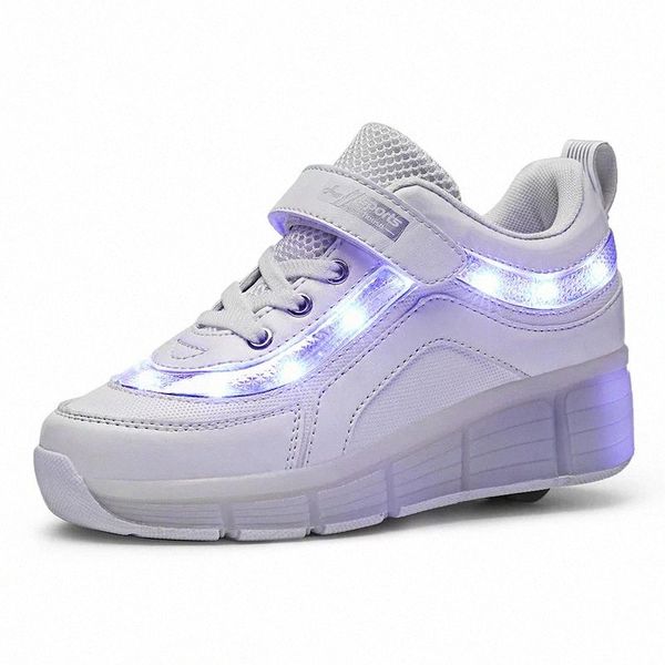 

black pink white usb charging fashion girls boys led light roller skate shoes for children kids sneakers with wheels one wheels #wt2o