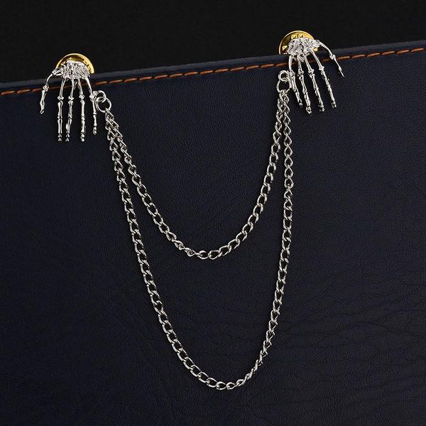 

ins skeleton hand кость лапка черепа булавки и броши для pin отворотом одежды шарф ювелирных изделий rhinestone готической панк броши bh2000, Gray