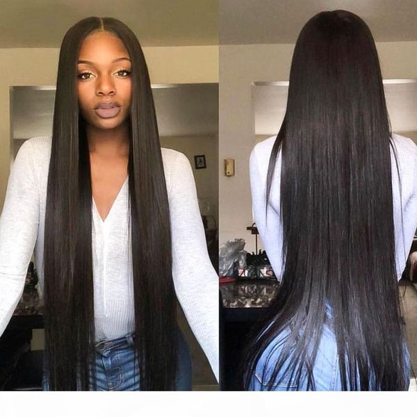 

30 inch long human hair lace front wigs with baby hair glueless straight virgin peruvian pre plucked 28 30 in lacefront wig, Black;brown
