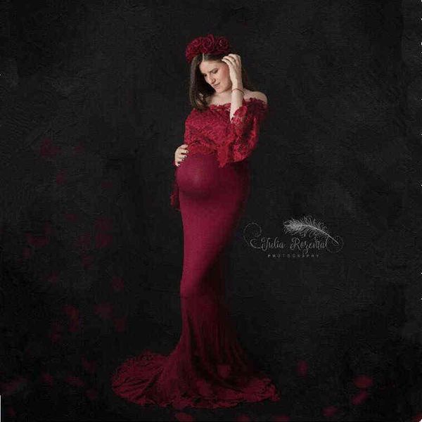 CHCDMP 2021 Новое кружевное топ -топ для беременных vestidos photography props платья без плеч