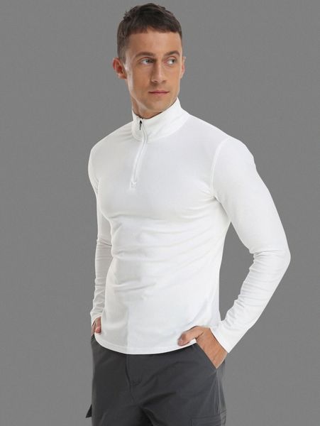 

men high neck half zip solid tee c9sm#, White;black