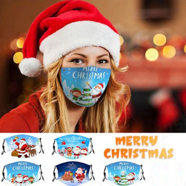 

fashion christmas masks deer printed xmas face masks anti dust snowflake christmas mouth cover washable reusable with masks filters ko34