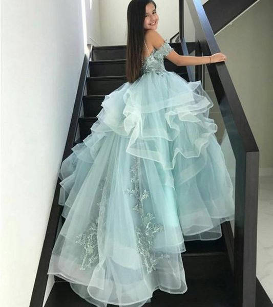 

luxury beads flower girl dresses for wedding fashionable pageant gown lace appliques holy communion dresses for girl, White;blue