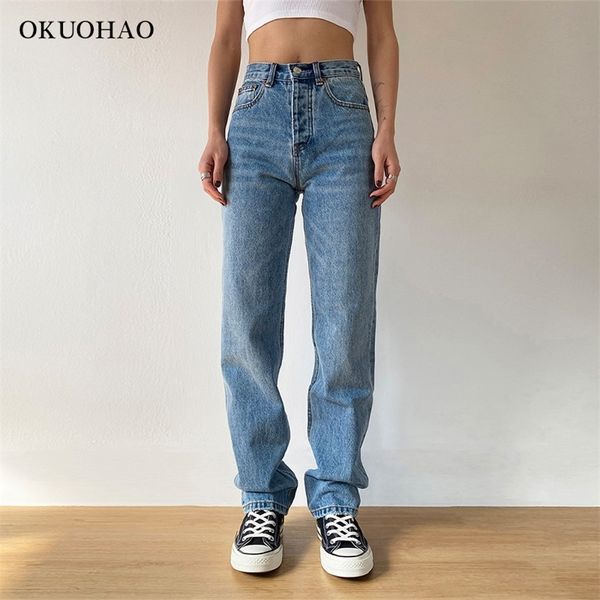 

mom jeans straight pants washed loose high waist plus size women casual boyfriends cowboy vintage wide leg trousers 2021 new 210203, Blue