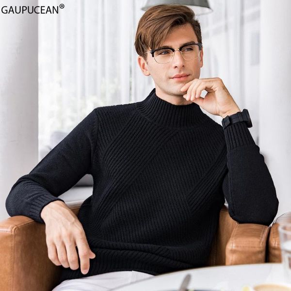 

100% cashmere warm soft light fashion stripes man knitted pullover winter knitwear male solid mock neck men sweater, White;black
