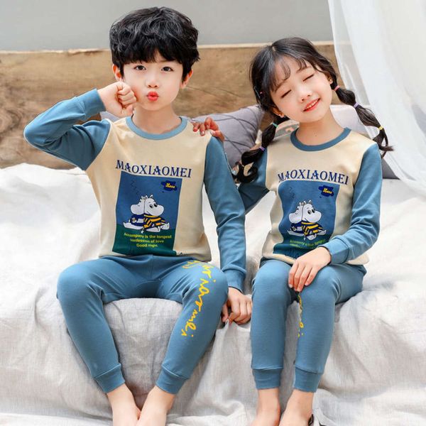 

trousers underwear children's thermal autumn cloth set boys' and girls' cotton pajamas, Blue;red