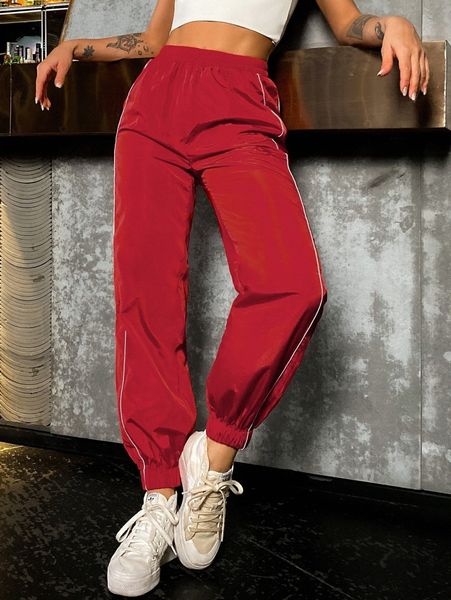 

double crazy side stripe elastic waist sweatpants v0se#, Black;white