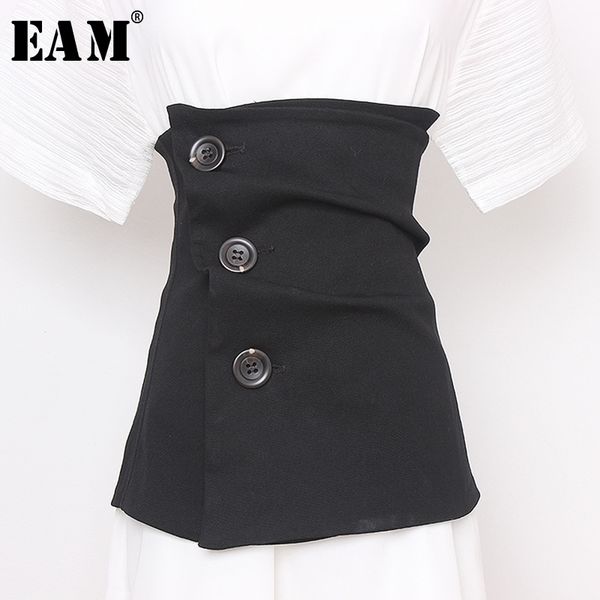 

eam] black button split joint asymmetrical denim wide belt personality women new fashion tide all-match spring 2020 1t396 t200427, Black;brown