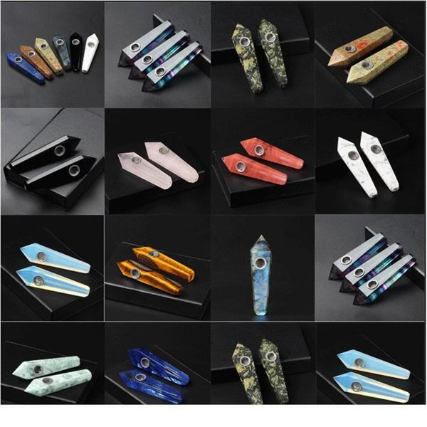 

natural quartz smoking pipe crystal point wand healing crystal gemstonewith metal filter wholesale p qylhra, Black